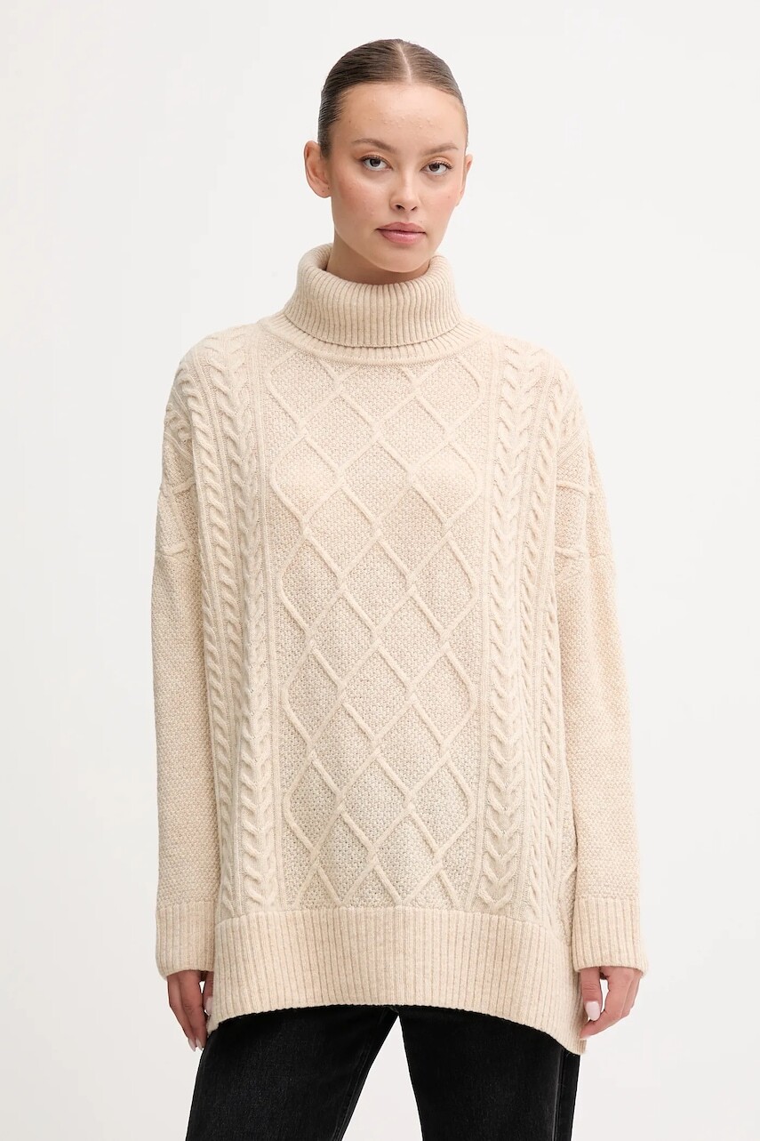 Sveter s prímesou vlny Barbour béžová farba, s rolákom, LKN1261