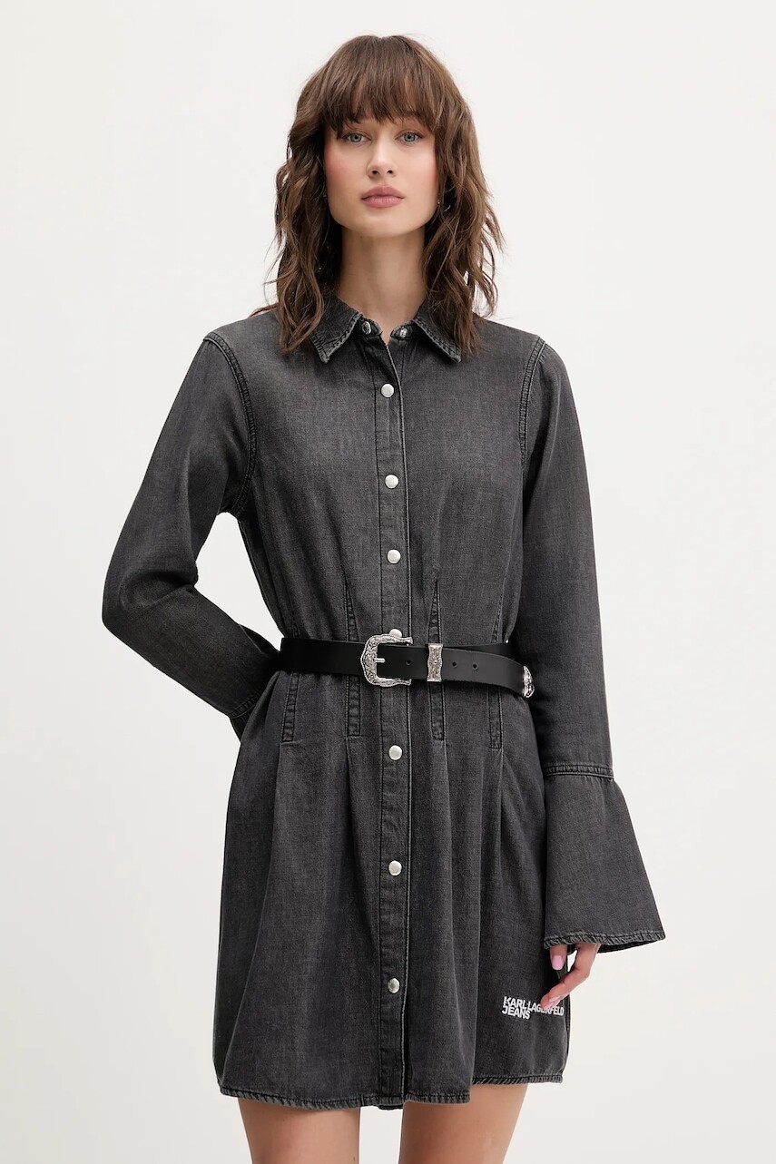 Rifľové šaty Karl Lagerfeld Jeans šedá farba, mini, áčkový strih, A4W13003