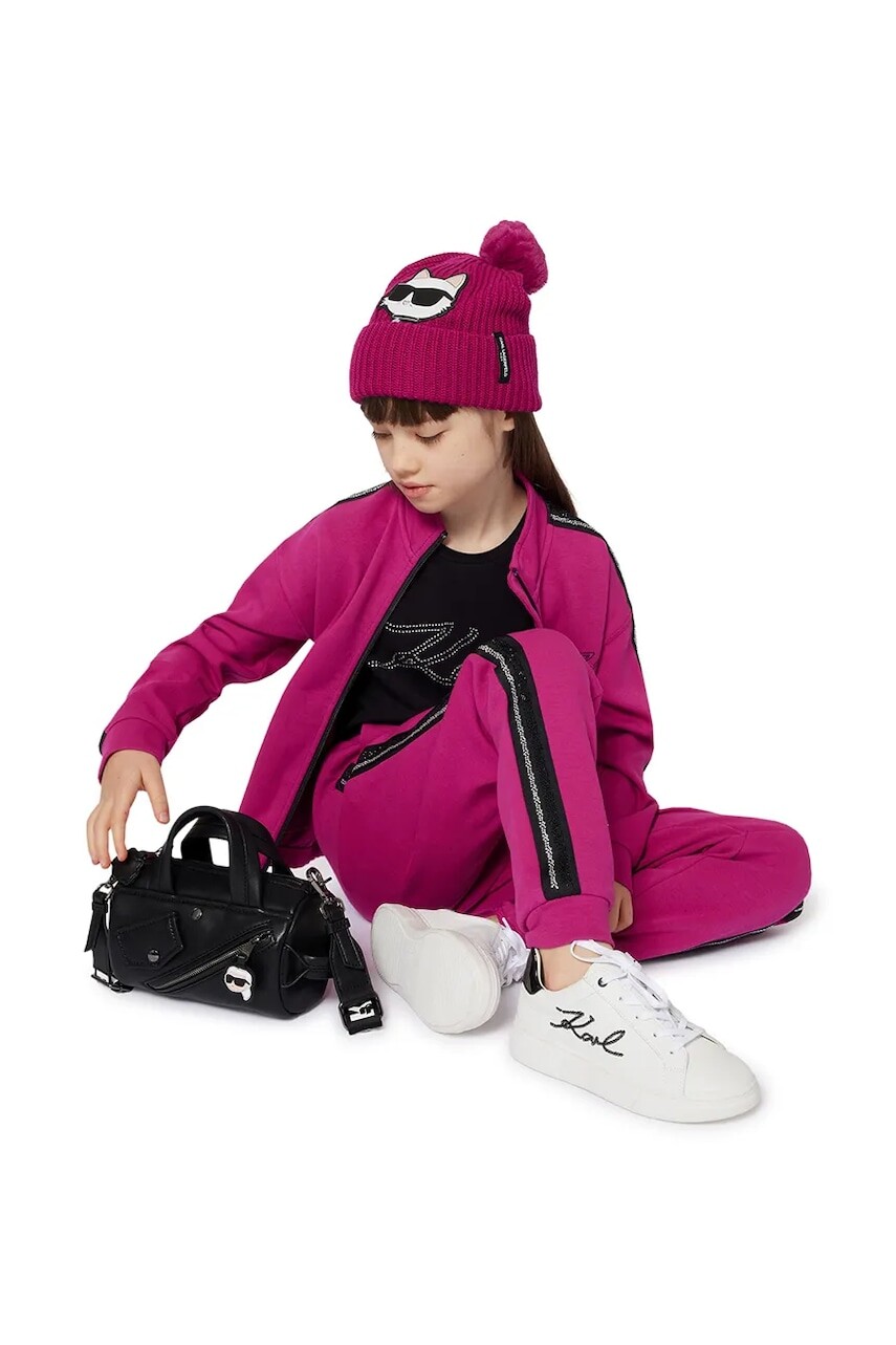 Detské tepláky Karl Lagerfeld ružová farba, s nášivkou, Z30596