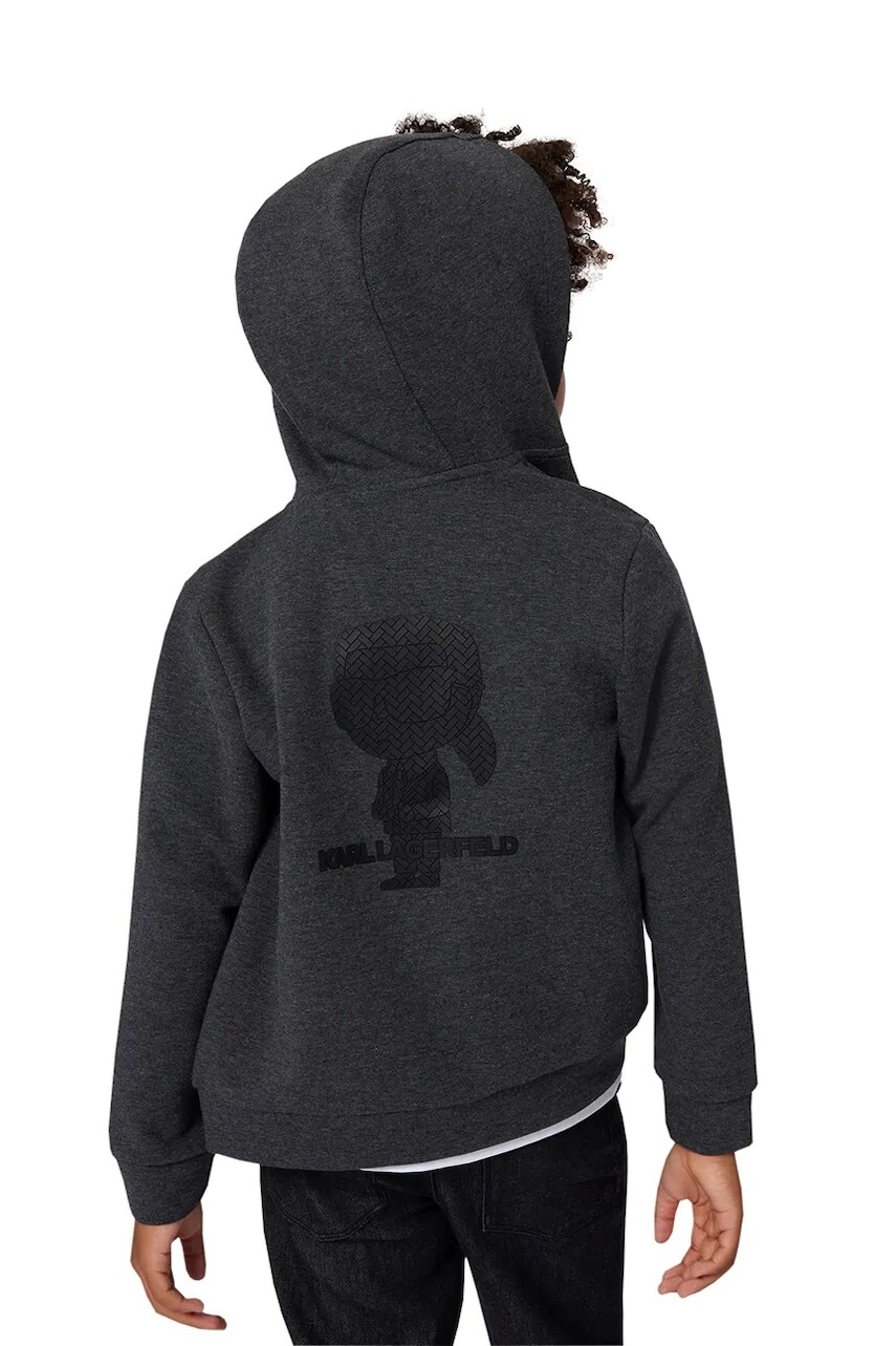 Detská mikina Karl Lagerfeld šedá farba, s kapucňou, s potlačou, Z30645