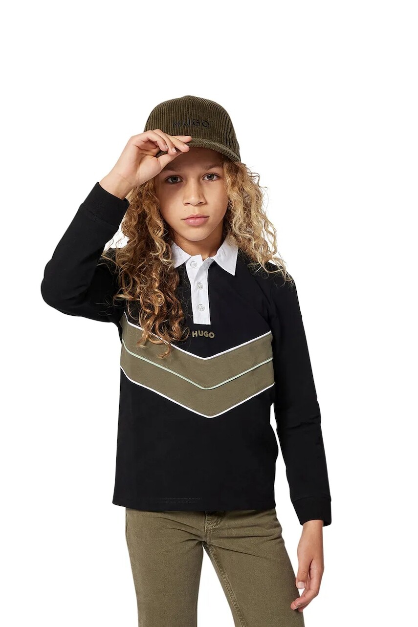 Detské tričko s dlhým rukávom HUGO čierna farba, vzorované, G00445
