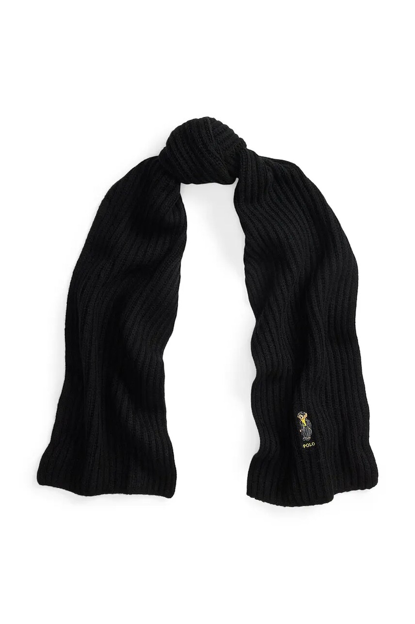 Šál s prímesou vlny Polo Ralph Lauren čierna farba, vzorovaný, 455P04660