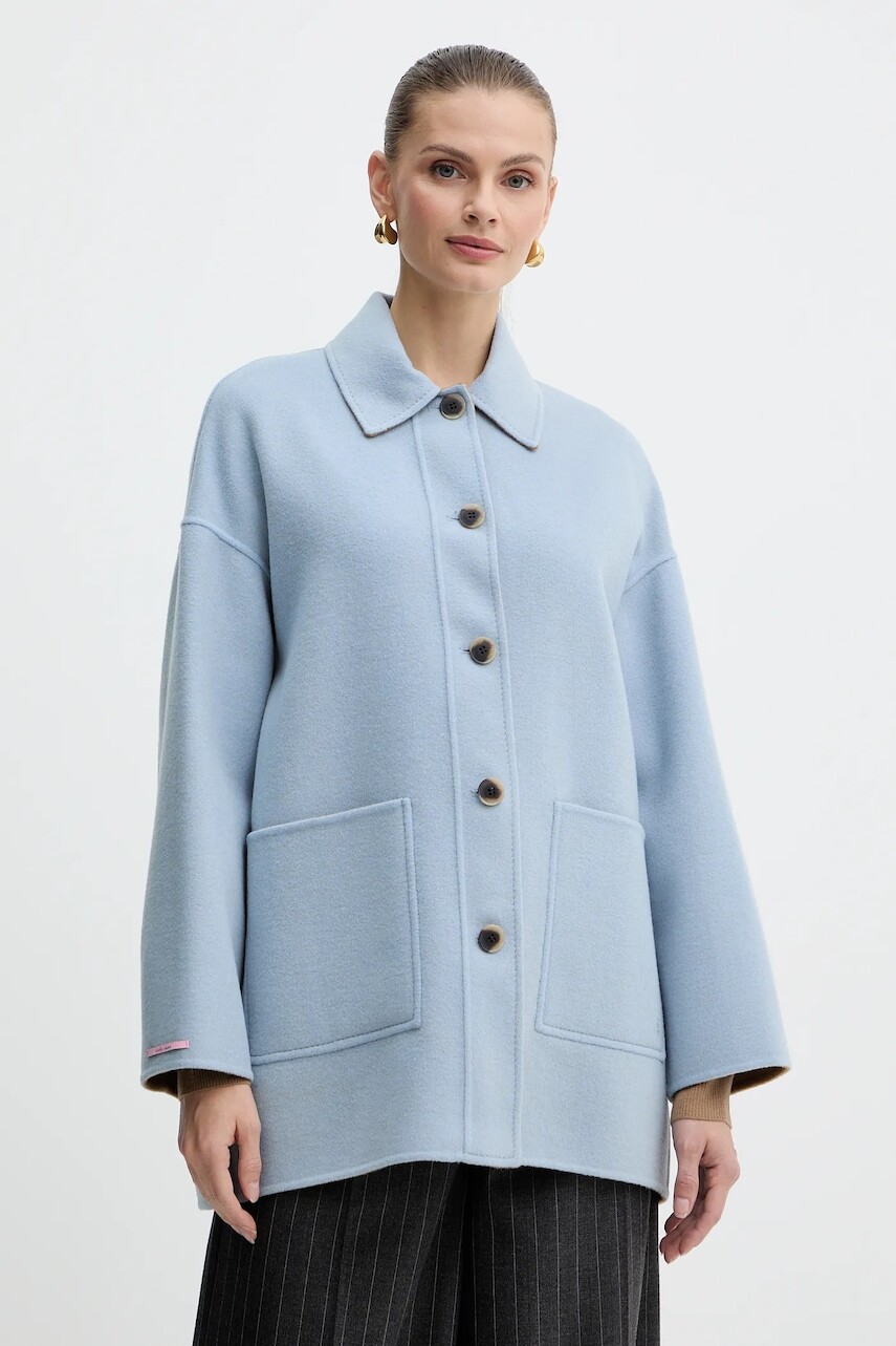 Vlnená bunda MAX&Co. modrá farba, prechodná, oversize, 2526086043200