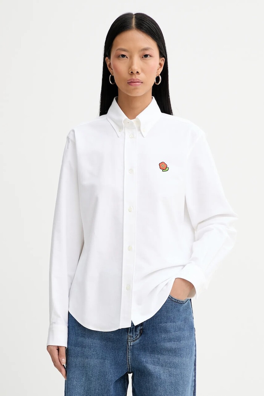 Bavlnená košeľa Kenzo dámska, biela farba, regular, s klasickým golierom, FF52CH2649LO.01