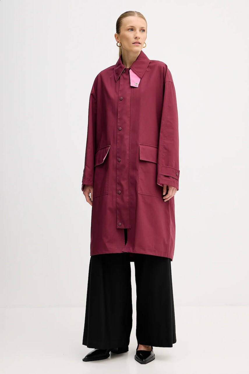 Bavlnený kabát Kenzo dámsky, bordová farba, prechodný, FF52OU1439OU.24