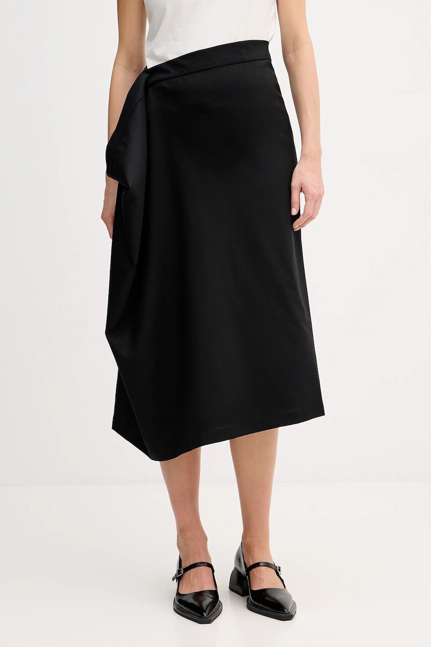 Vlnená sukňa Kenzo čierna farba, midi, áčkový strih, FF52JU3149RA.99