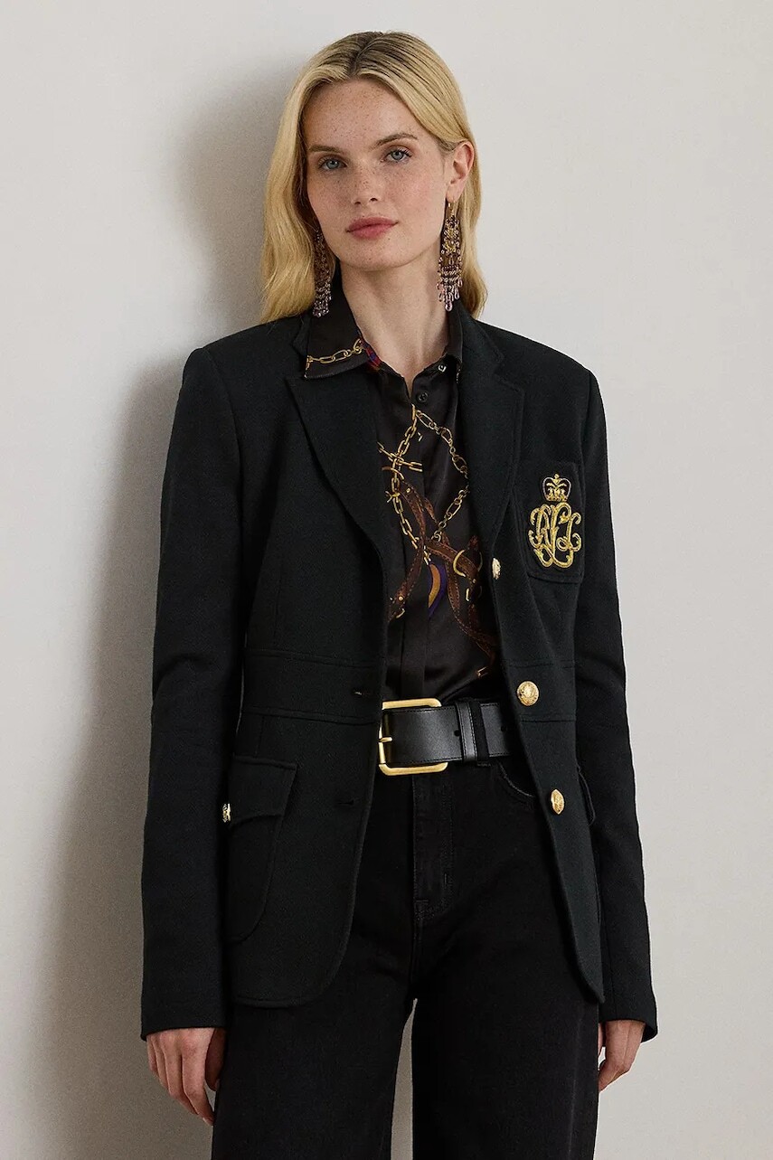 Sako Lauren Ralph Lauren čierna farba, jednoradová, jednofarebná, 200980022