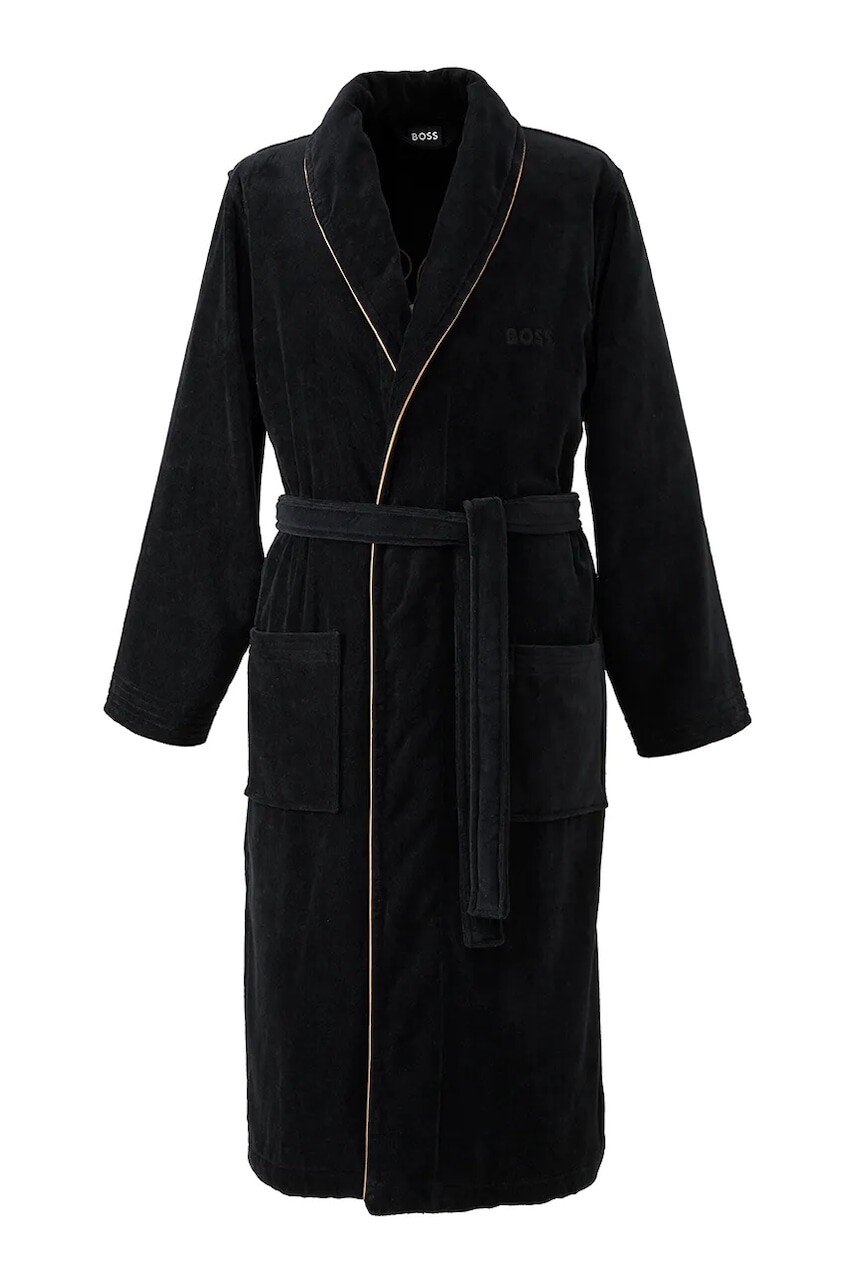 Bavlnený župan BOSS TIAGO Black L čierna farba