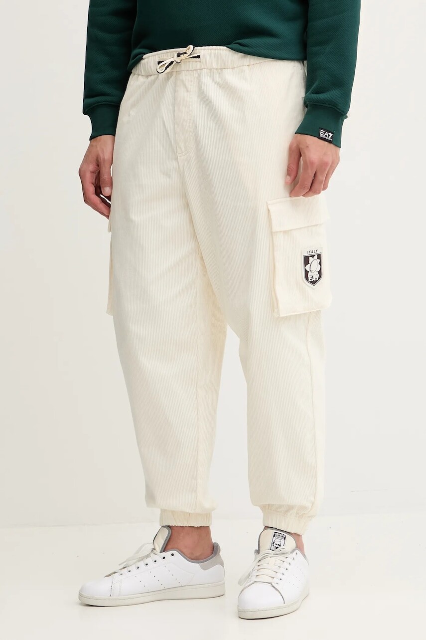 Menčestrové nohavice EA7 Emporio Armani béžová farba, strih cargo, AF16967.7X000145