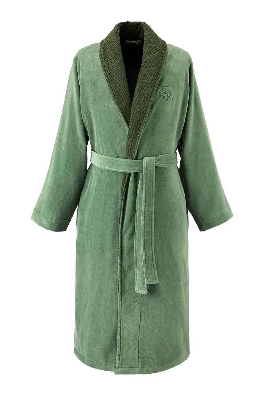 Bavlnený župan BOSS DOUBLEB Cypres L zelená farba