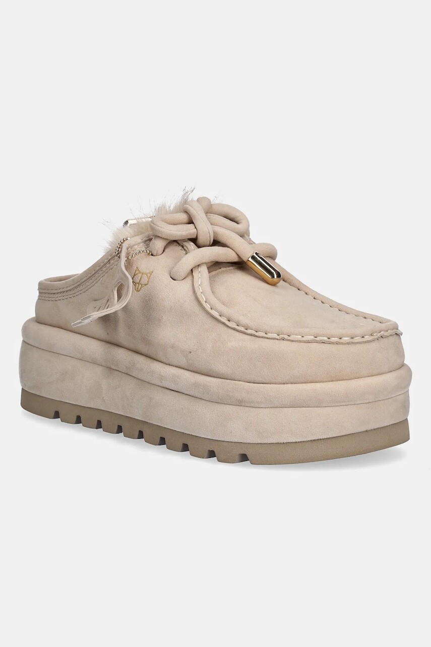 Semišové papuče Naked Wolfe Blizzard béžová farba, Blizzard Suede Faux Fur Ice