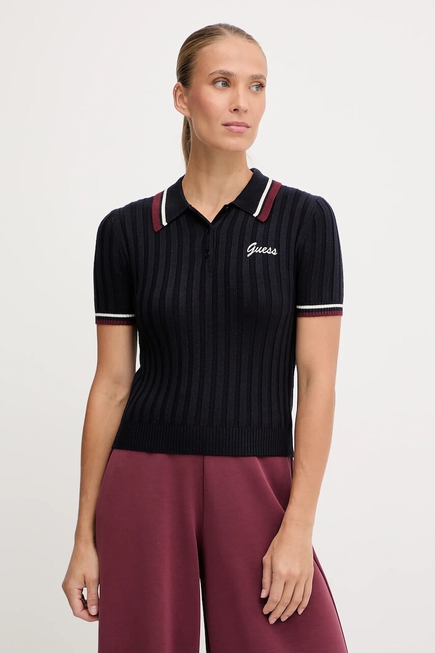 Polo tričko s prímesou vlny Guess SABINA tmavomodrá farba, V5BP04 Z1152