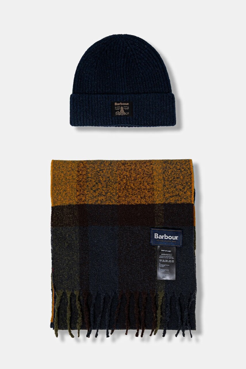 Čiapka a šál Barbour zelená farba, MGS0095