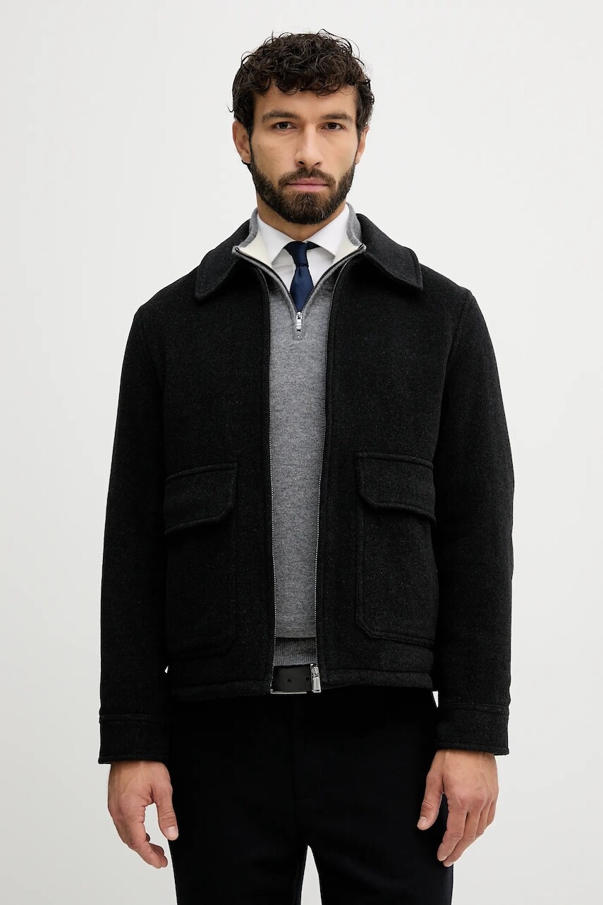 Bunda s prímesou vlny Trussardi čierna farba, prechodná, R003M000018N