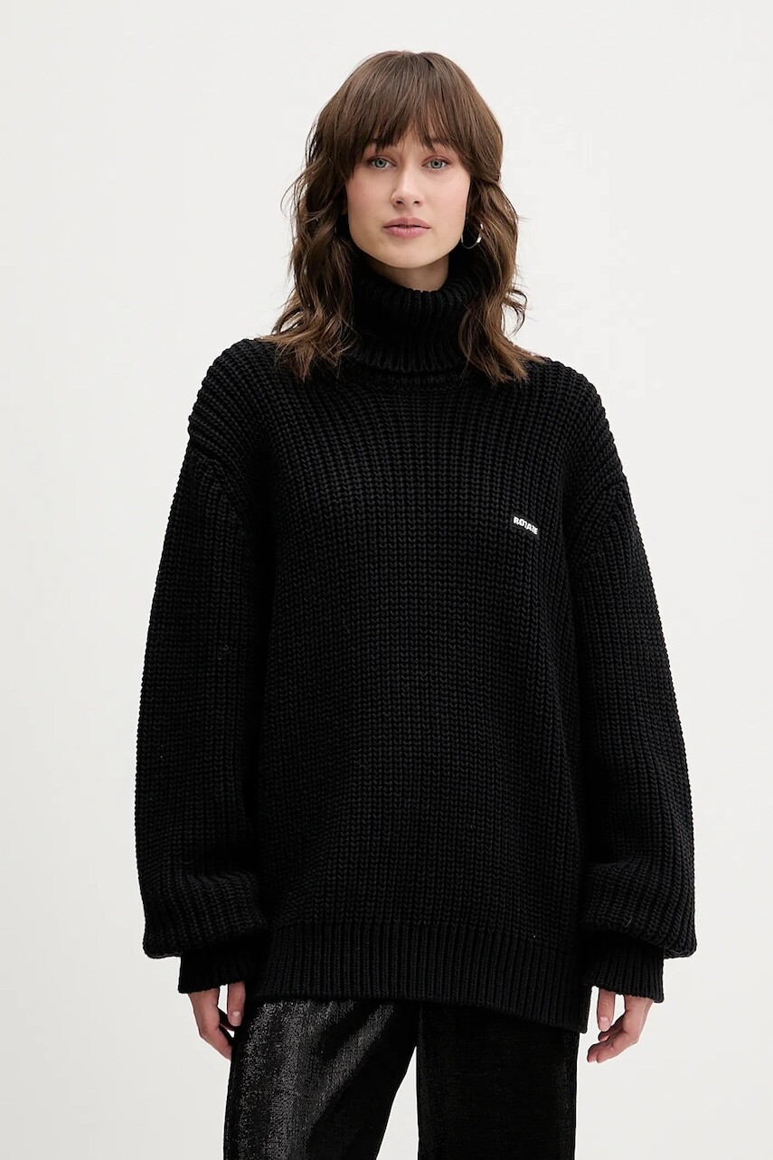 Sveter s prímesou vlny Rotate čierna farba, teplý, s rolákom, 114734100