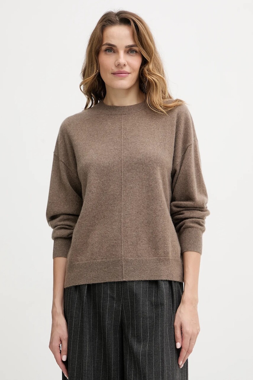 Kašmírový sveter BOSS hnedá farba, ľahké, 50547883