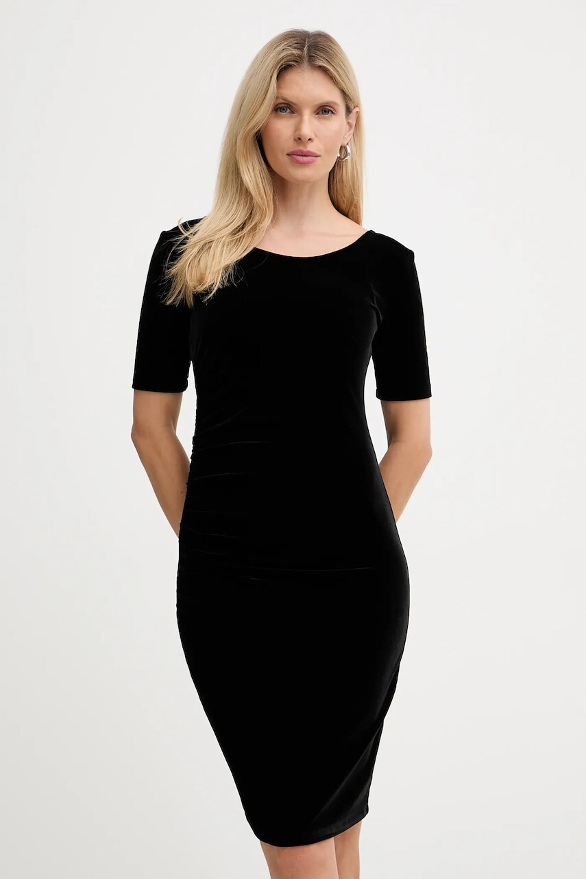 Zamatové šaty Armani Exchange čierna farba, mini, priliehavé, XW001300 AF16147