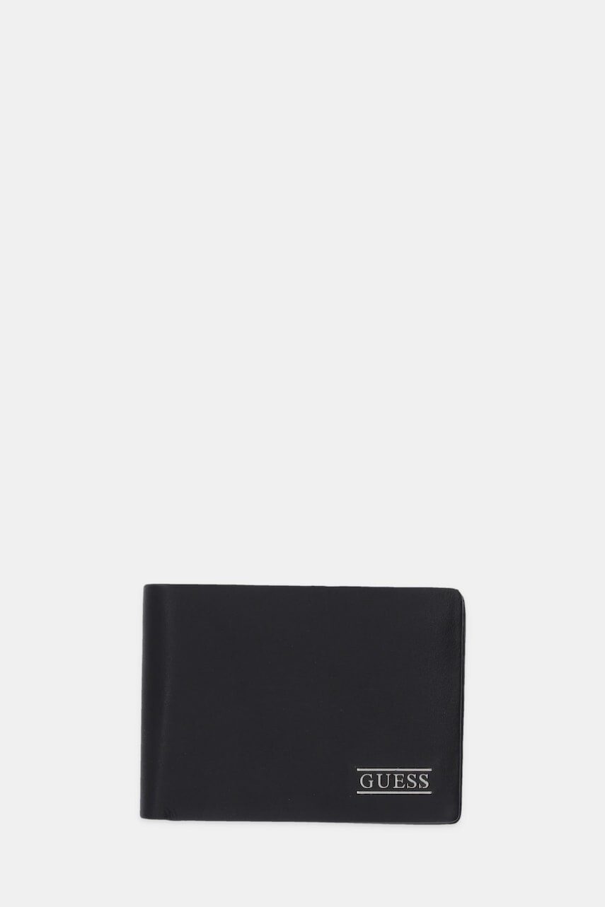 Kožená peňaženka Guess BOSTON čierna farba, SMNEBR LEA27