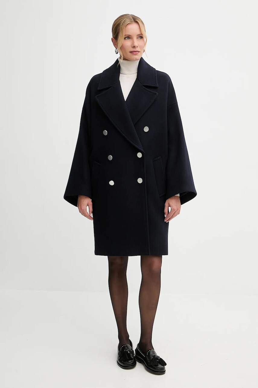 Kabát s prímesou vlny MAX&Co. tmavomodrá farba, 2526086114200