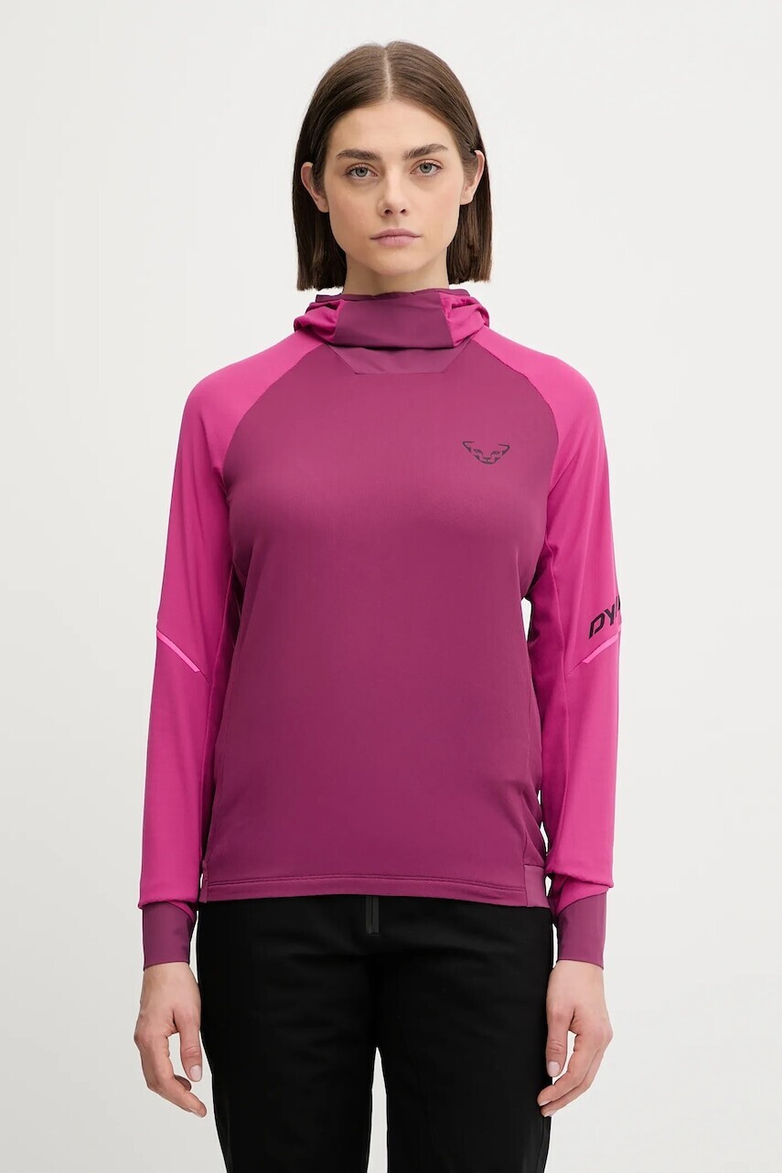 Outdoorová mikina Dynafit Alpine ružová farba, s kapucňou, jednofarebná, 08.0000071989