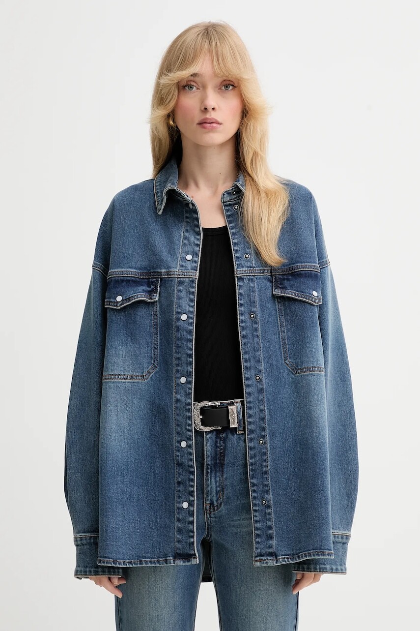 Rifľová košeľa Gestuz modrá farba, voľný strih, s klasickým golierom, 10910575