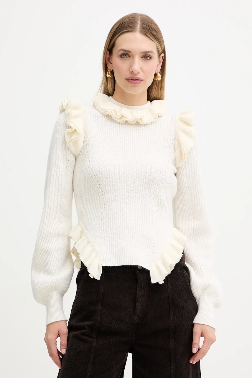 Sveter s prímesou vlny Twinset béžová farba, 252TS3020