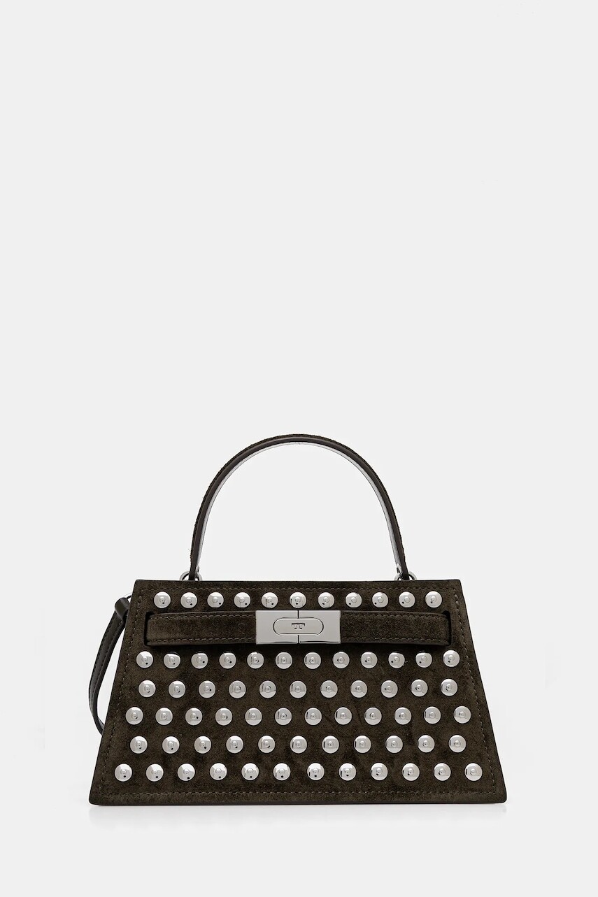 Semišová kabelka Tory Burch Lee Radziwill zelená farba, 175017-301