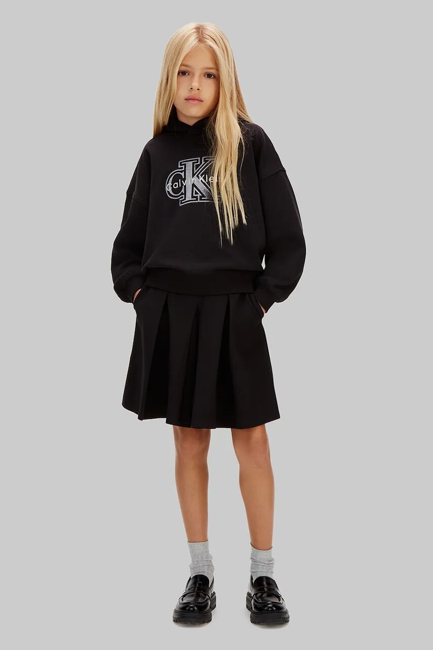 Dievčenská sukňa Calvin Klein Jeans čierna farba, mini, áčkový strih, IG0IG03059