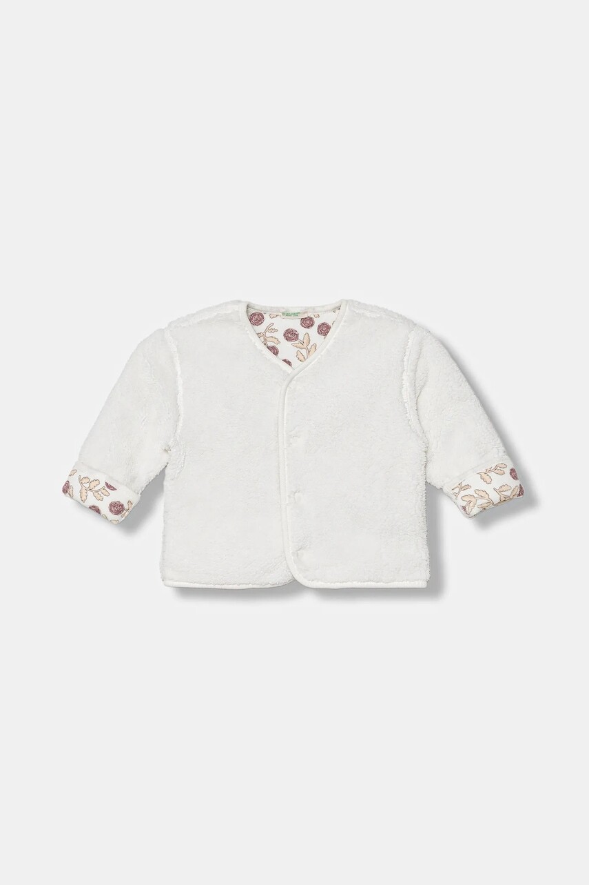 Detská fleecová mikina United Colors of Benetton biela farba, jednofarebná, 3EKNA501R