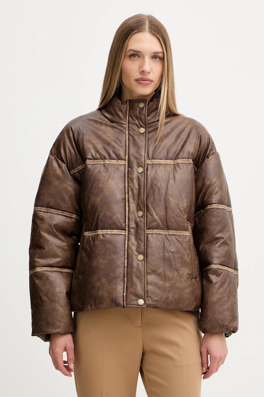 Bunda Guess GIPSY hnedá farba, zimná, oversize, W5BLAE W0450