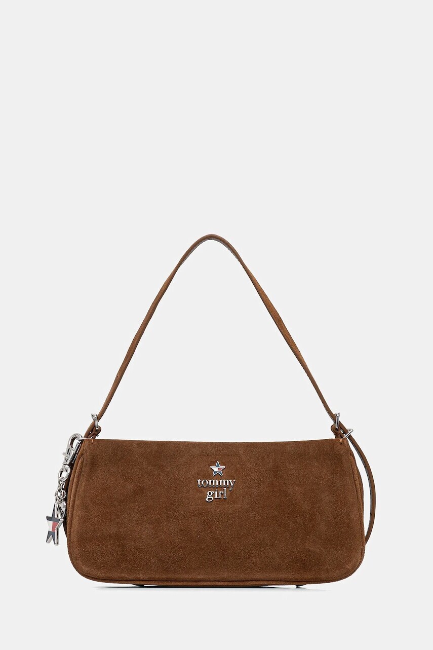 Kožená kabelka Tommy Jeans hnedá farba, AW0AW18309