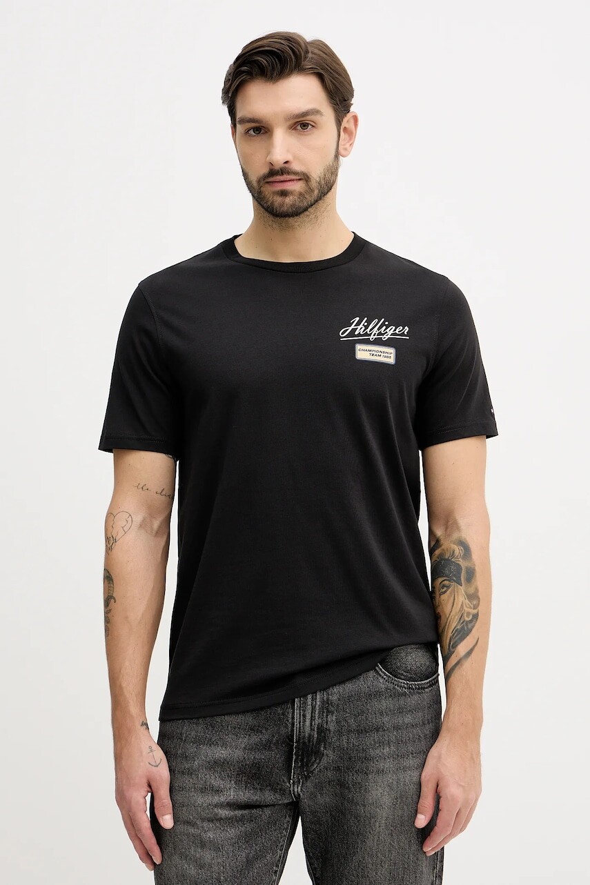 Bavlnené tričko Tommy Hilfiger pánske, čierna farba, s potlačou, MW0MW41471