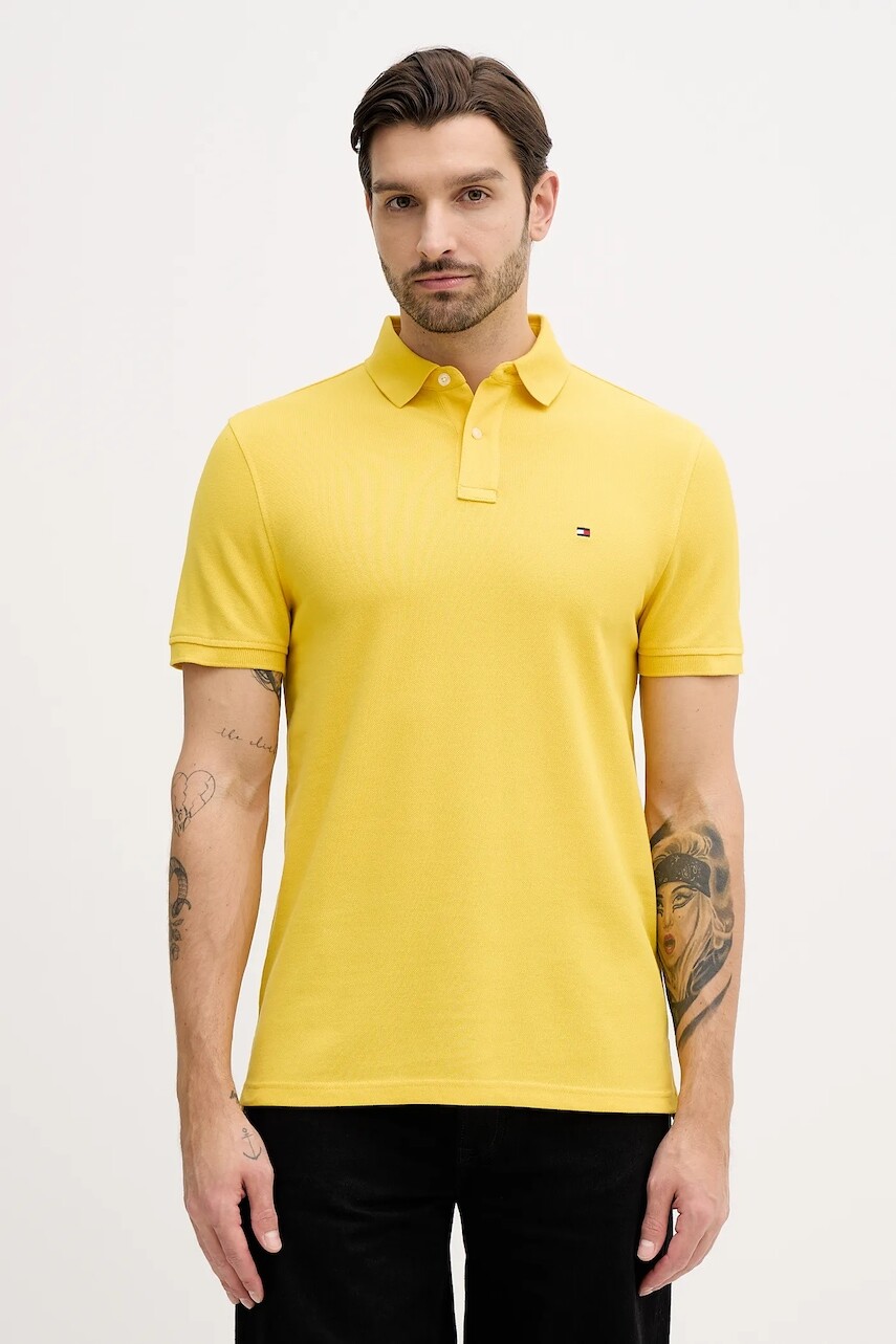Polo tričko Tommy Hilfiger pánske, žltá farba, vzorované, MW0MW17770
