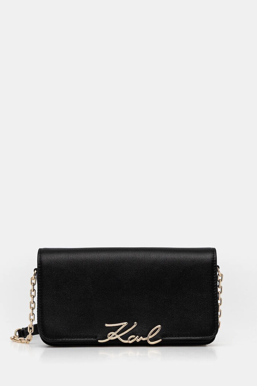 Kožená kabelka Karl Lagerfeld K/SIGNATURE čierna farba, B1W32037