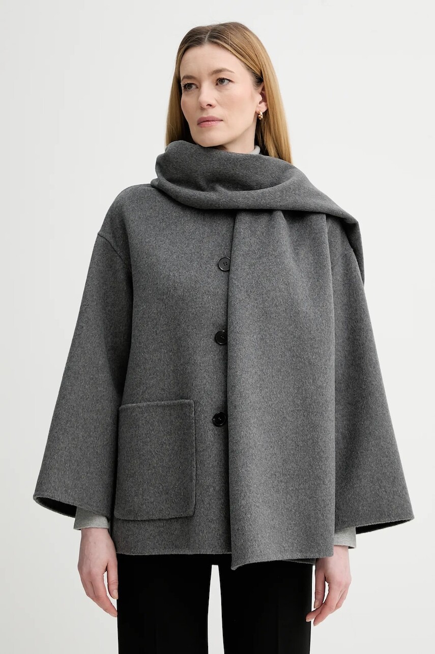 Kabát s prímesou vlny Marc O'Polo šedá farba, 600024370013