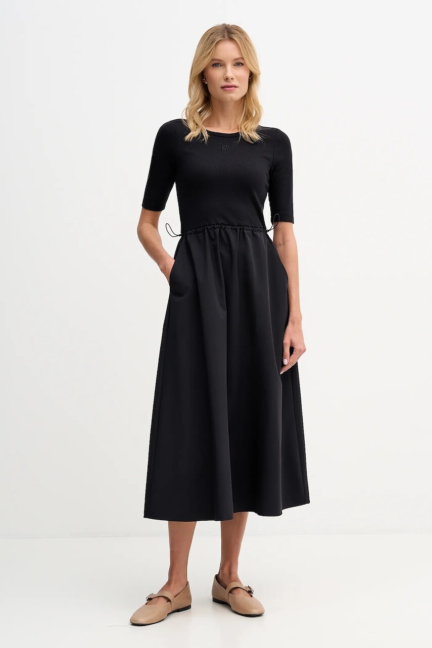 Šaty Dkny čierna farba, midi, áčkový strih, DJ5D9113