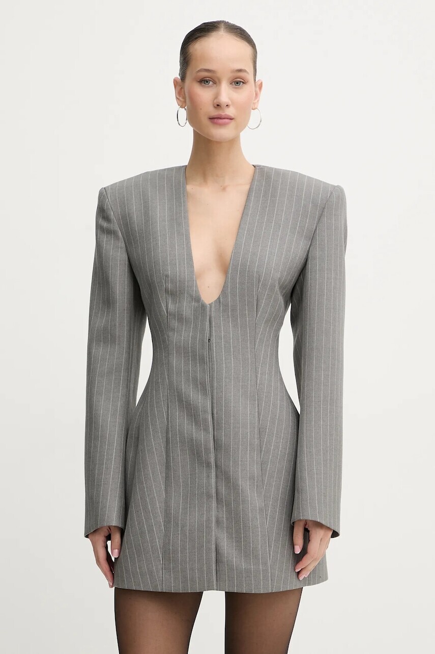 Vlnené sako La Mania SELVIE šedá farba, jednoradové, vzorované, SELVIE