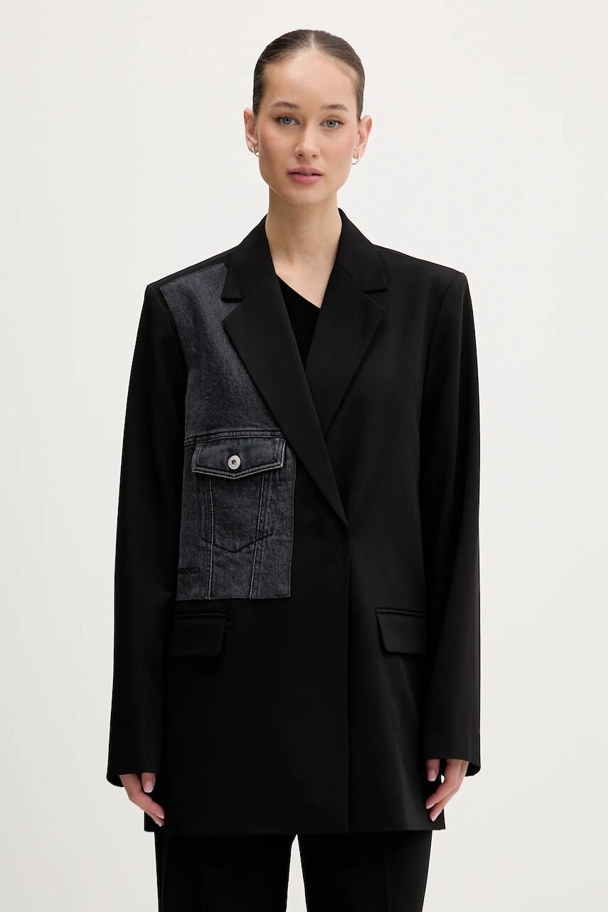 Sako Karl Lagerfeld Jeans čierna farba, oversize, jednofarebné, B1W14026