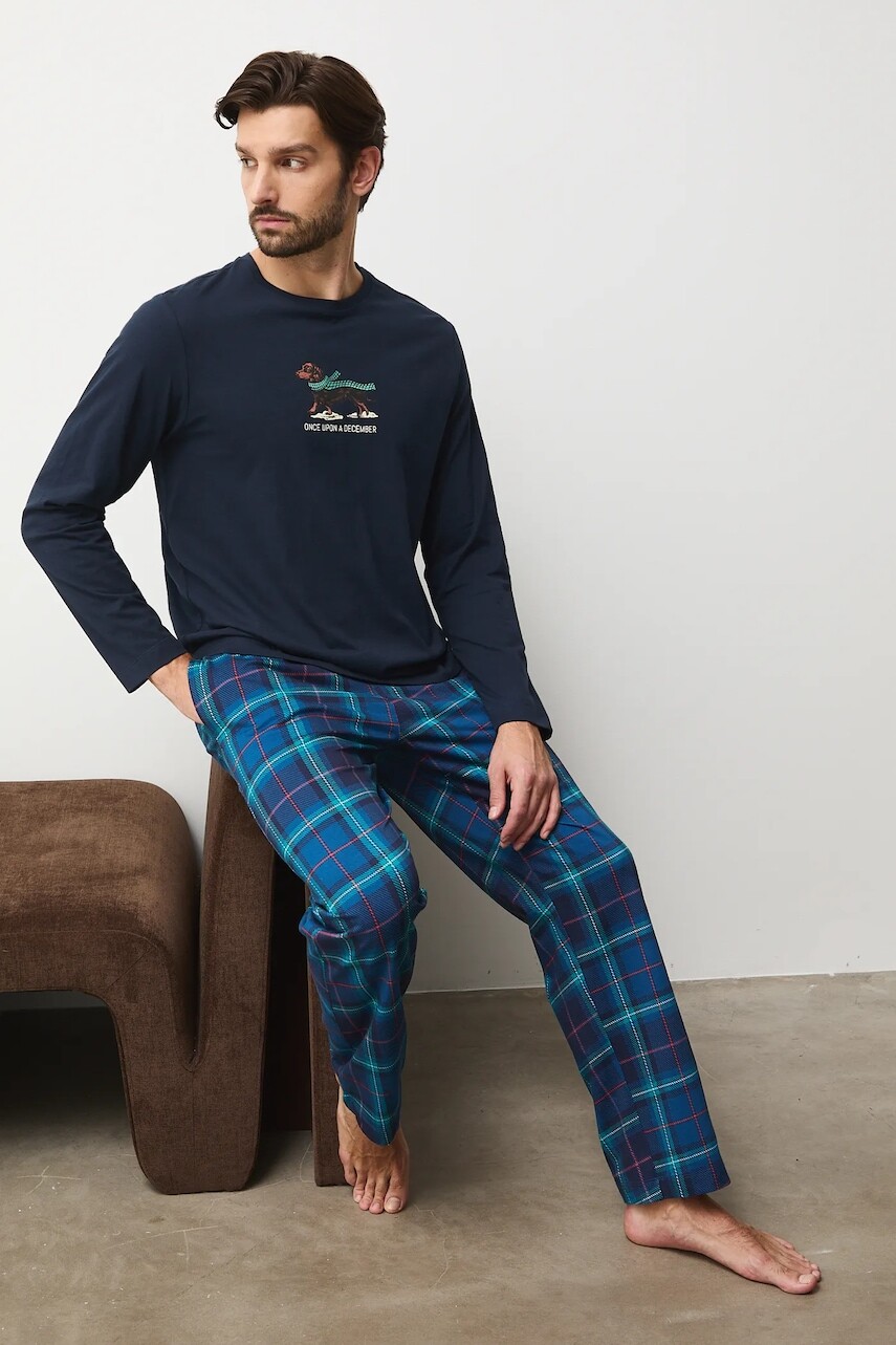 Bavlnené pyžamo Medicine tmavomodrá farba, vzorovaná