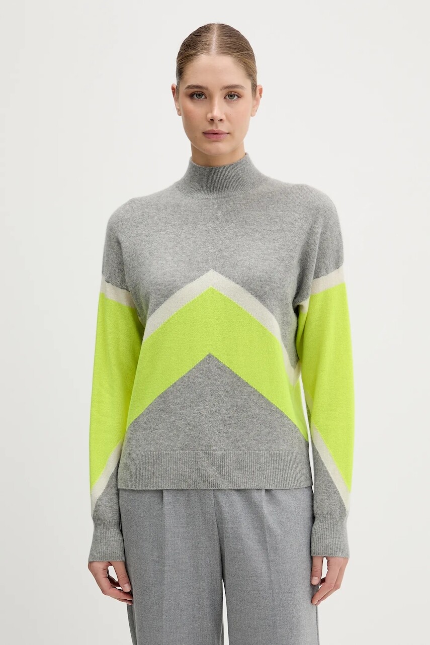 Kašmírový sveter FROM FUTURE šedá farba, ľahké, s polorolákom, WPM03316