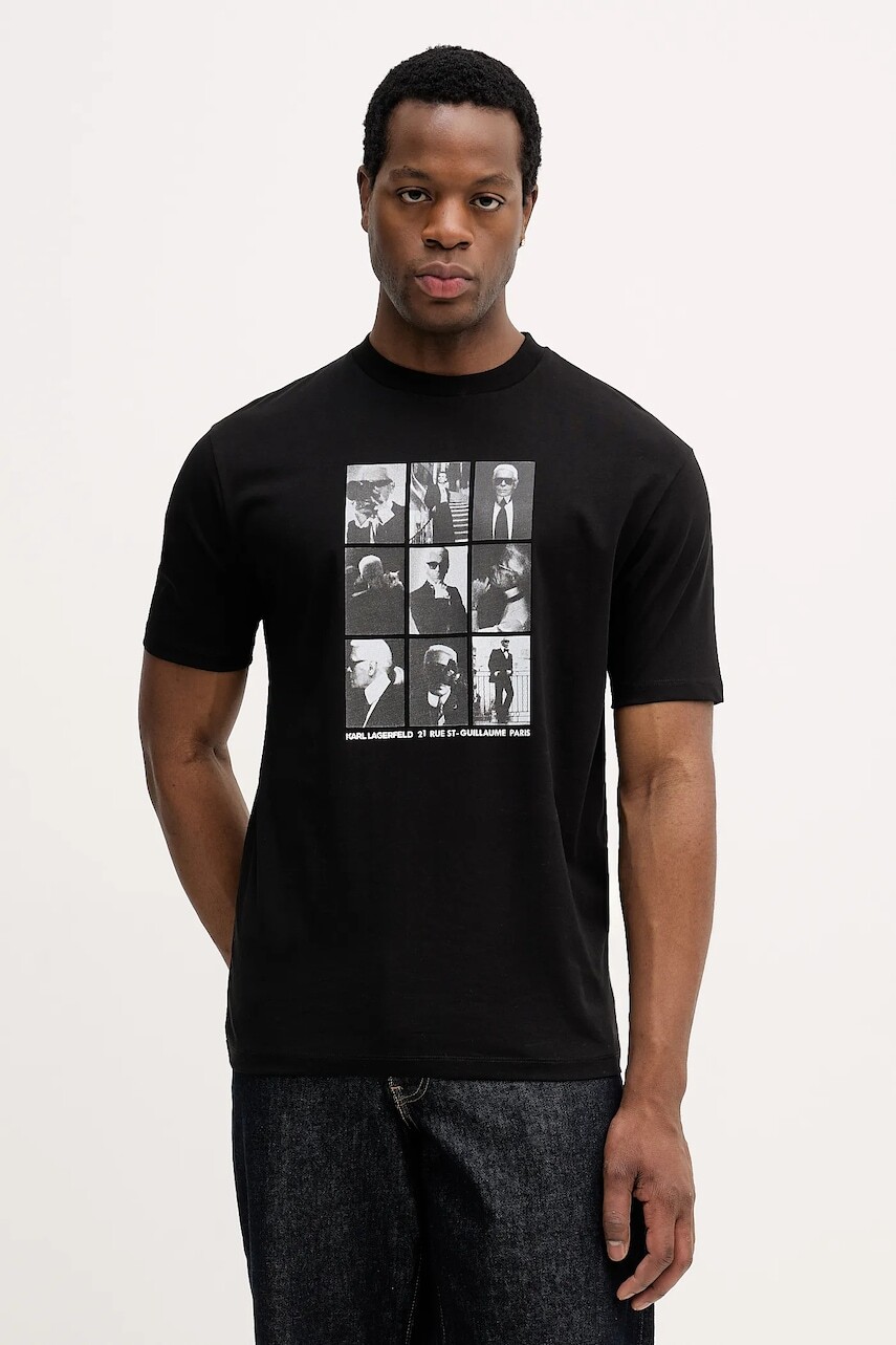 Bavlnené tričko Karl Lagerfeld pánske, čierna farba, s potlačou, 561225.755149