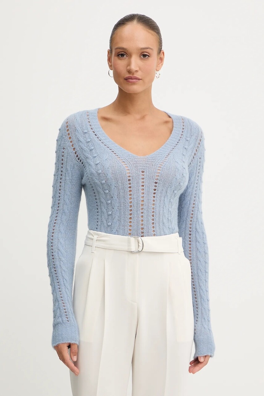 Sveter s prímesou vlny Twinset modrá farba, ľahký, 252TT3137