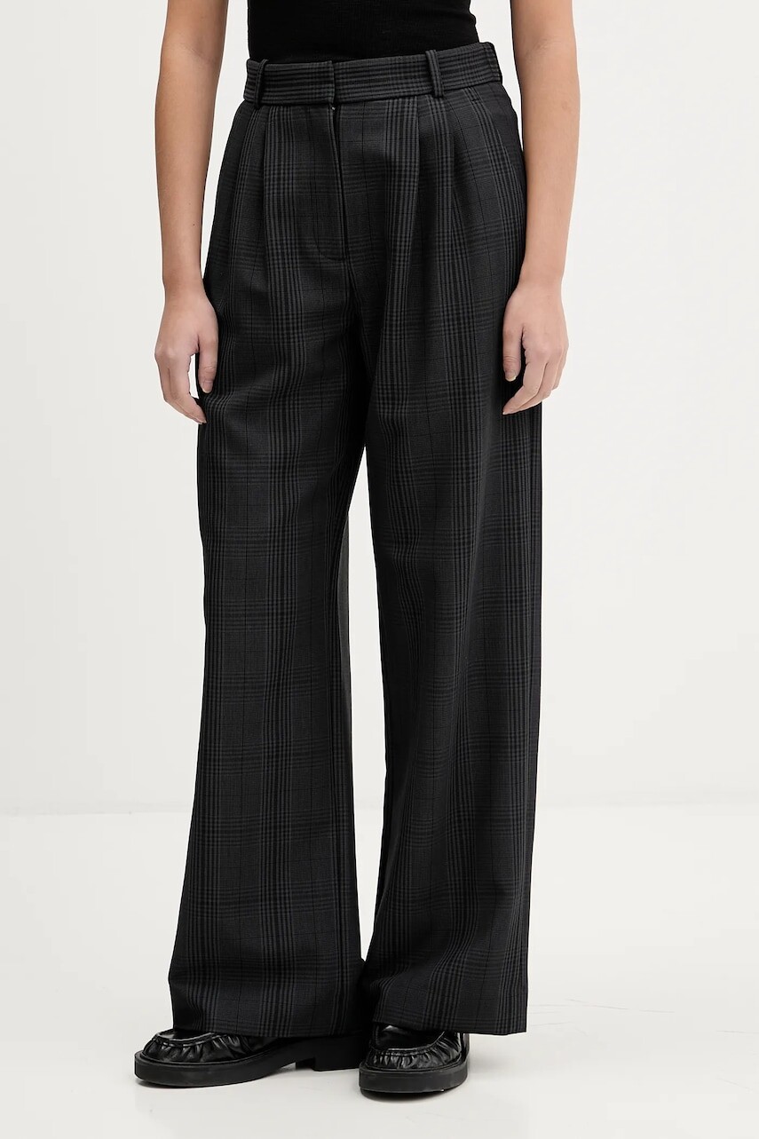 Nohavice Abercrombie & Fitch šedá farba, rovný strih, vysoký pás, KI156-5552-979