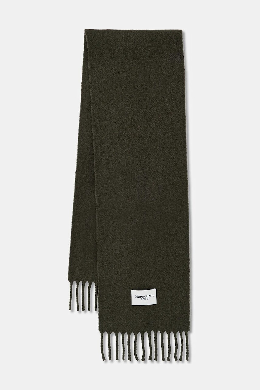 Vlnený šál Marc O'Polo zelená farba, jednofarebná, 5000007136