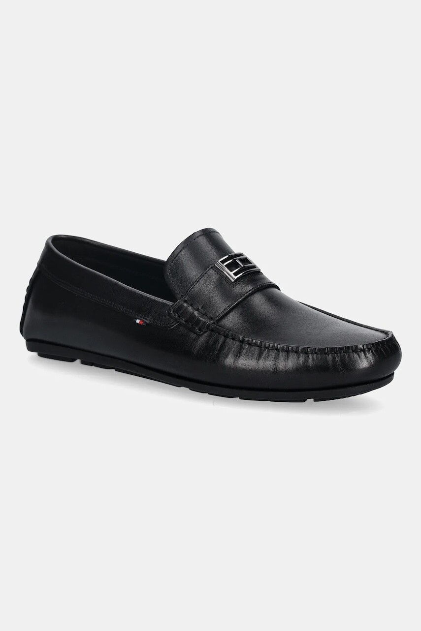 Kožené mokasíny Tommy Hilfiger HARDWARE DRIVER SHOE čierna farba, FM0FM05838