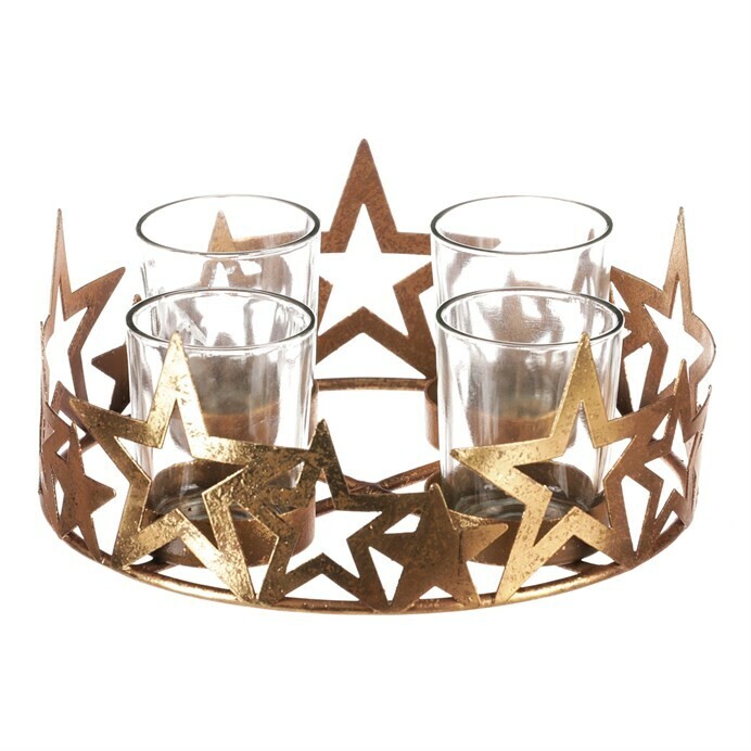 Adventný svietnik s kalíškami Hviezda, kov, zlatá, 18 x 18 x 8 cm