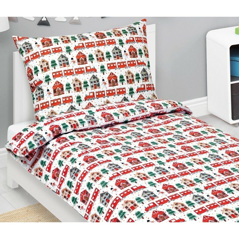 Bellatex Vianočné bavlnené obliečky Vláčik, 140 x 200 cm, 70 x 90 cm