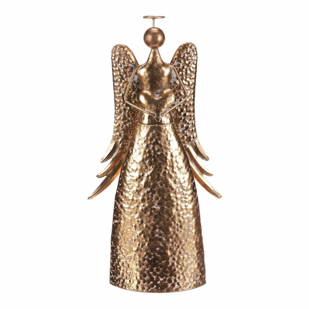 Vianočná kovová dekorácia Anjel 42 cm so srdcom, zlatá, 42 cm