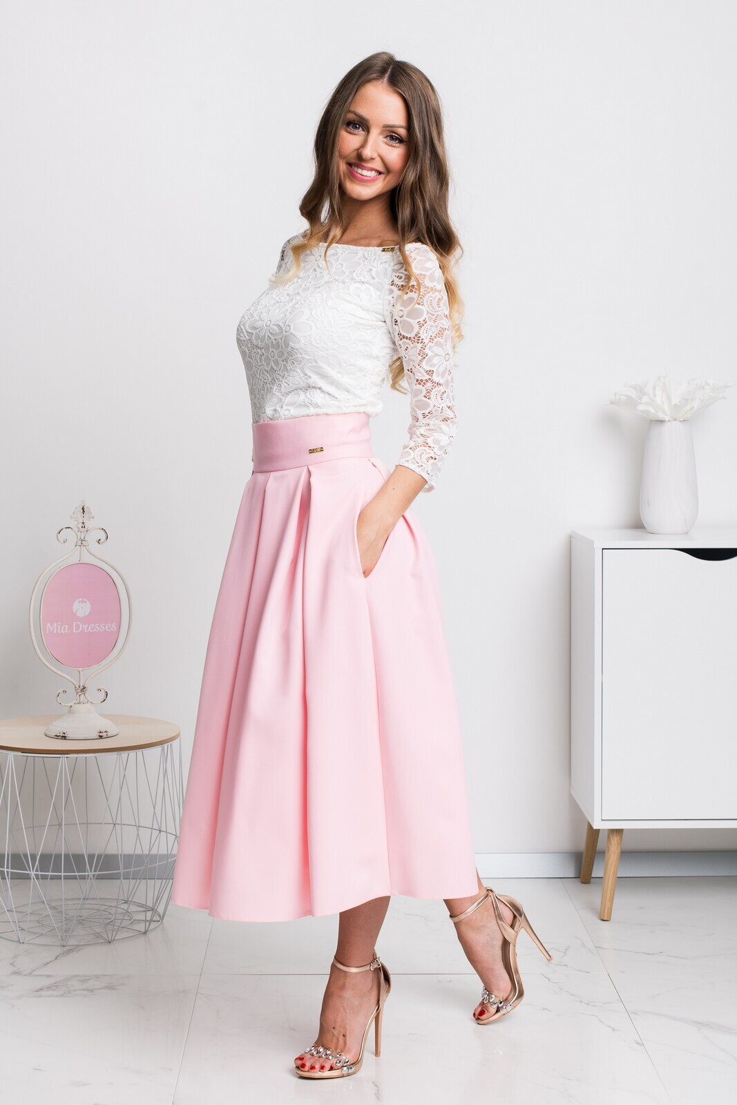 Parisse Svetloružová áčková midi sukňa Veľkosť: XS