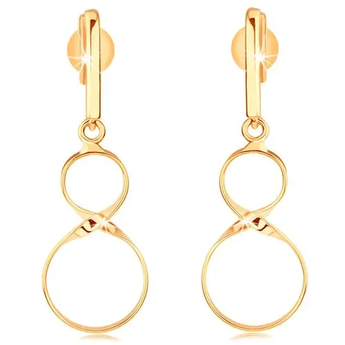 Visiace náušnice zo žltého 9K zlata s osmičkou na pásiku